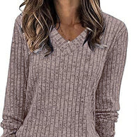 Damen Strickpullover mit V-Ausschnitt und strukturiertem Rippendesign WW