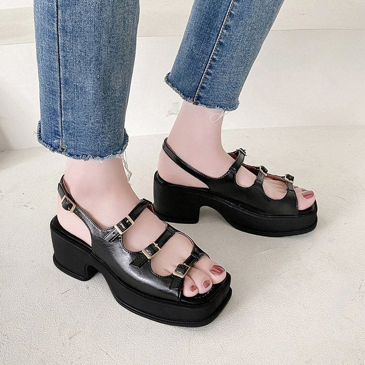 Damen Plateau-Sandalen mit verstellbaren Riemen und modischem Blockabsatz W&W Mode