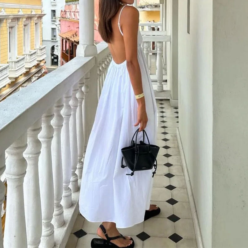 Damen Maxikleid mit tiefem Rücken und schwingendem Saum W&W Mode