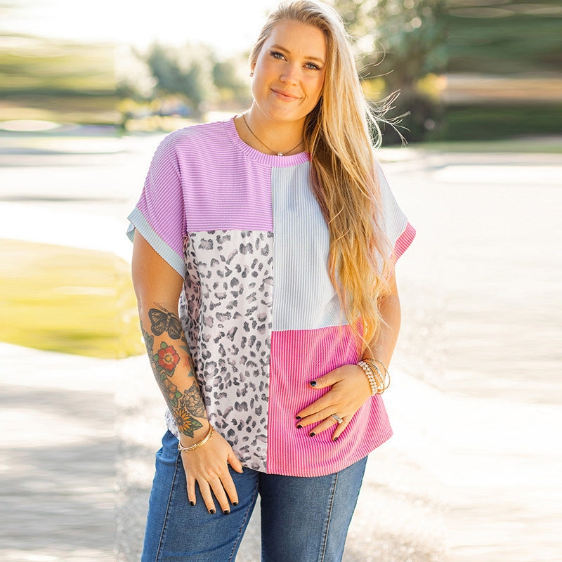 Damen lockeres T-Shirt mit buntem Farbblockdesign WW
