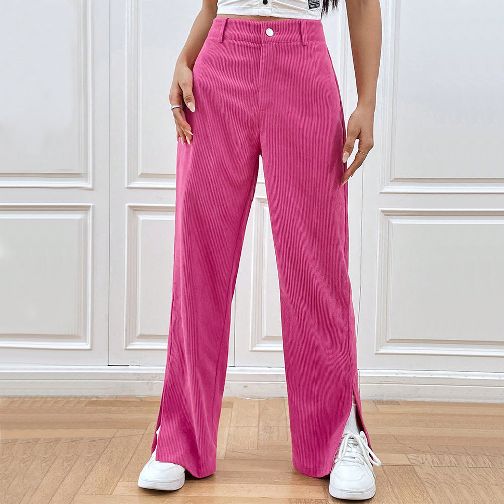 Damen Weit geschnittene Cordhose mit seitlichen Schlitzen W&W Mode