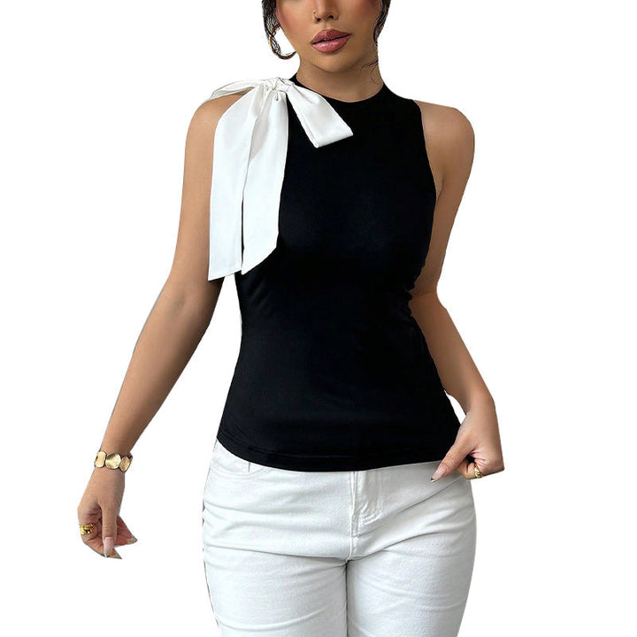 Damen ärmelloses Top mit eleganter Schleifenapplikation W&W Mode