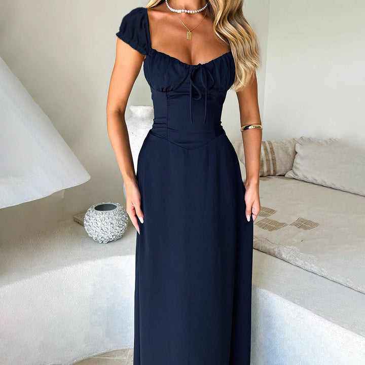 Damen Maxikleid mit eleganter Schnürdetail und Puffärmeln W&W Mode