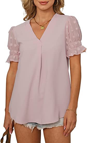 WW | V-Ausschnitt Kurzarm Pom Pom Locker Sitzende Bluse