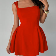 Damen A-Linien Kleid mit quadratischem Ausschnitt und schwingendem Rock WW