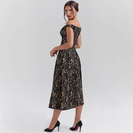 Damen Abendkleid mit schulterfreiem Design und exquisite Spitze WW