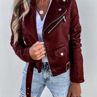 WW-PU-Ledermantel Kurzer Reißverschluss-Jacke