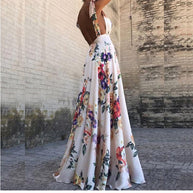 WW | Bedrucktes Langarmloses Spaghettiträgerkleid mit großem Saum