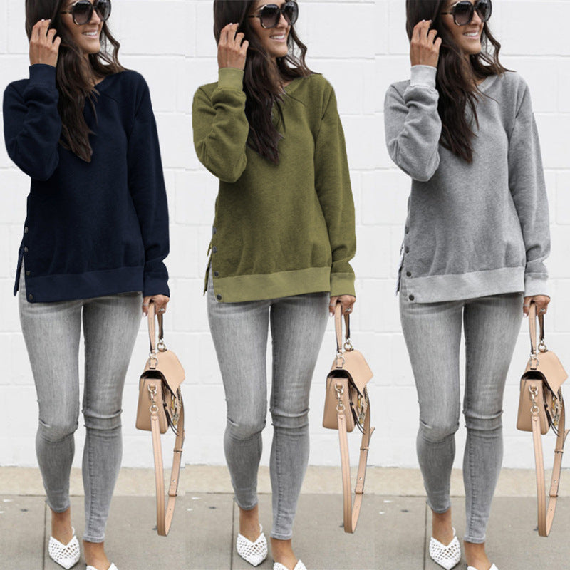 Damen Bequemer Sweatshirt mit Knopfdetails und seitlichen Schlitzen WW