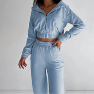 Damen Sportliches Fleece-Set mit Kapuze WW