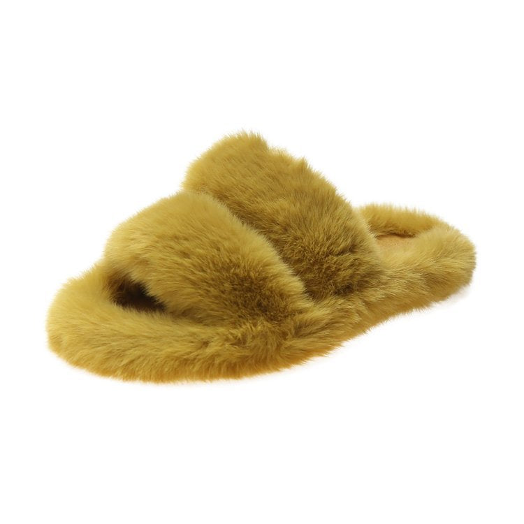 Damen Flauschige Hausschuhe mit doppeltem Riemen und weichem Innenfutter W&W Mode