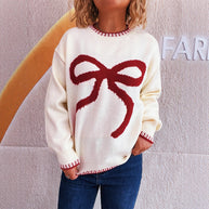 Damen Strickpullover mit verspieltem Schleifenmotiv und elegantem Abschluss WW