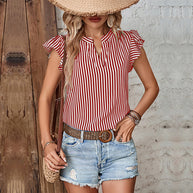 Damen Bluse mit Rüschendetails und Gestreiftem Muster WW