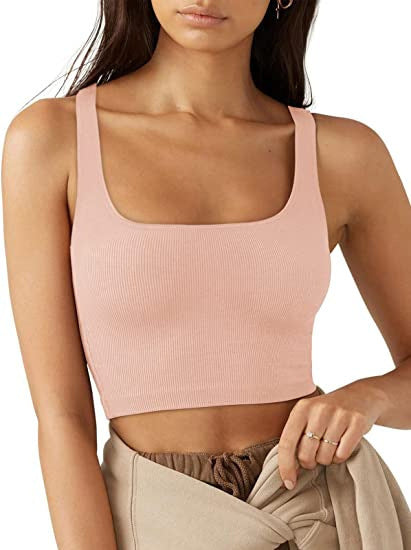 Damen Crop Top mit geripptem Stoff und breiten Trägern W&W Mode