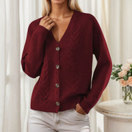 Damen Strickjacke mit V-Ausschnitt und trendy Zopfmuster WW