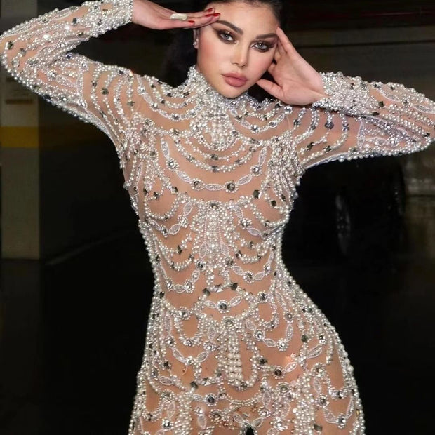 WW | Figurbetontes durchscheinendes Paillettenkleid Jumpsuit