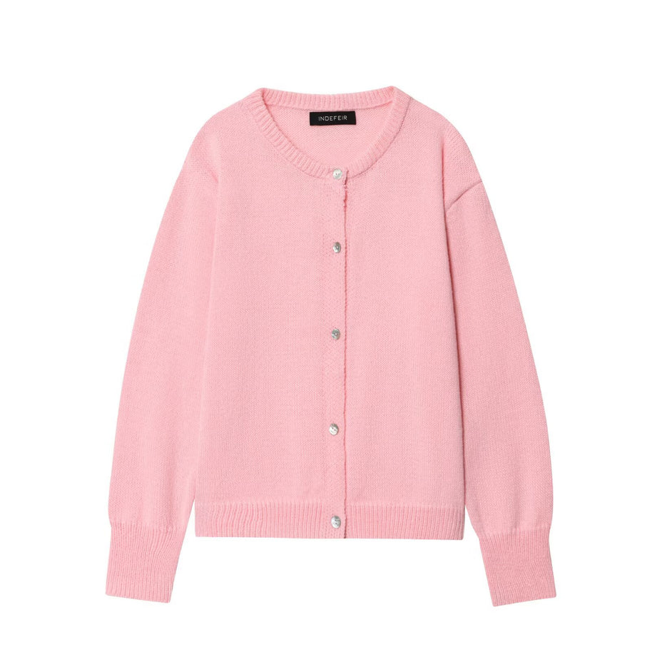 Damen stilvolle Strickjacke mit Knopfleiste und Rundhalsausschnitt WW