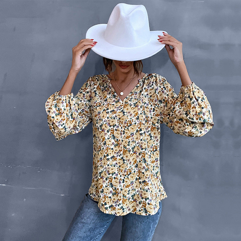 Damen Bluse mit floralem Design und eleganten Puffärmeln WW