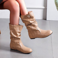 Damen modische Stiefel mit lässigem Falten-Design und elegantem Absatz W&W