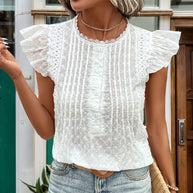 Damen Bluse mit Rüschendetails und dekorativer Lochstickerei WW