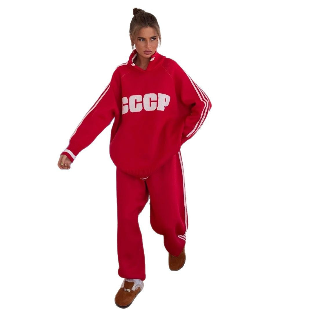 Damen Sportlicher Lounge-Set mit hochwertigem Rollkragen und gestreiften Details WW