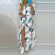 Damen Langarmhemdmaxikleid mit grafischem Muster und seitlichem Schlitz WW