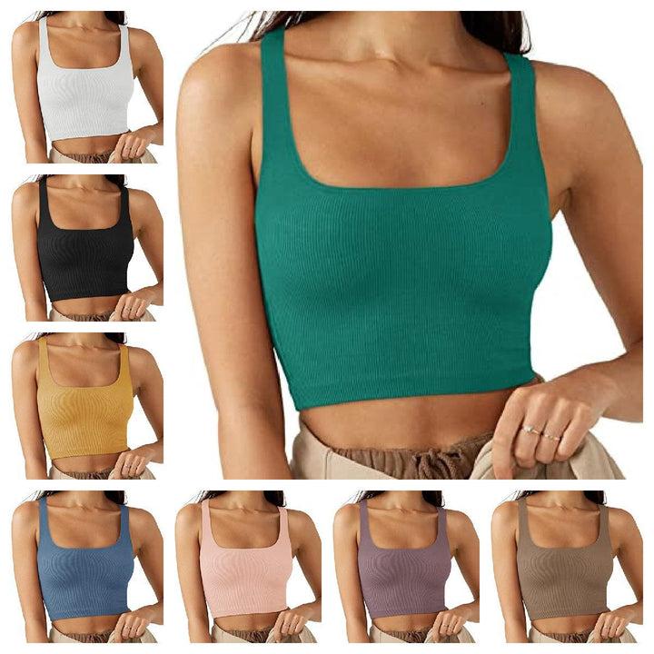 Damen Crop Top mit geripptem Stoff und breiten Trägern W&W Mode