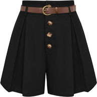 Damen Plissee-Cargo-Shorts mit hohem Bund und dekorativem Gürtel WW