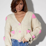 Damen Strickjacke mit fruchtigem Applikationsdesign WW