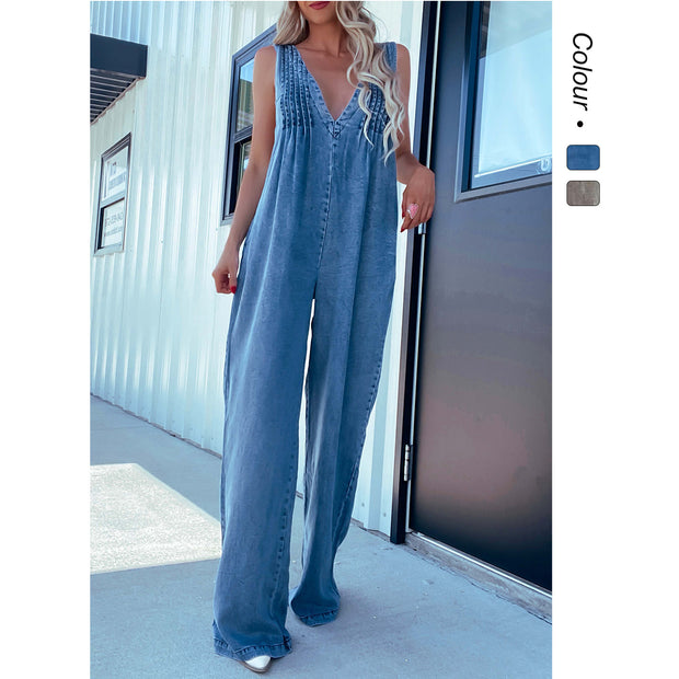 Damen Jumpsuit mit tiefem V-Ausschnitt und praktischen Taschen WW
