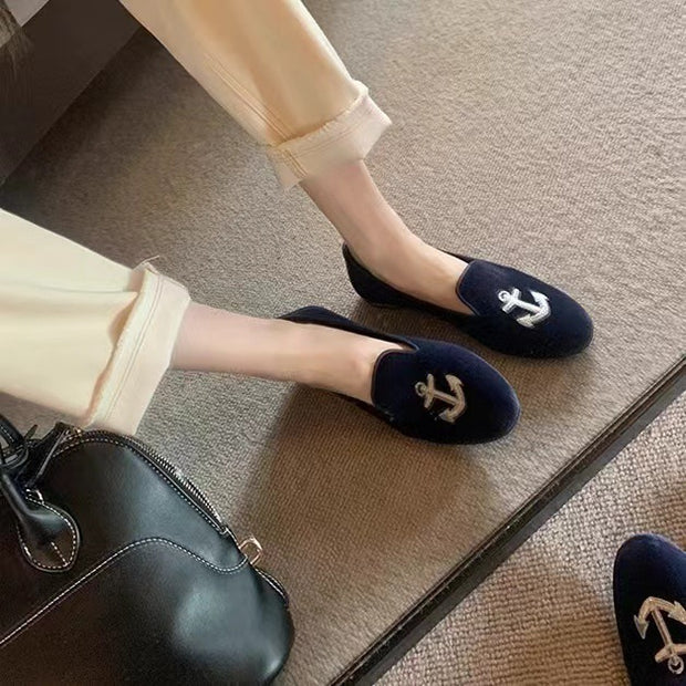 Damen Bestickte Samt Slipper WW