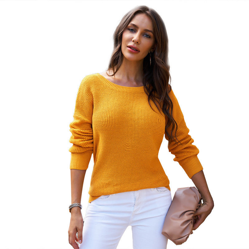 Damen lässiger Strickpullover mit offenem Rückendesign WW