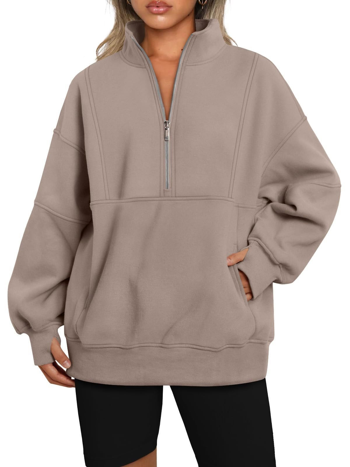 Damen Sportlicher Hoodie mit hohem Kragen und Reißverschluss WW