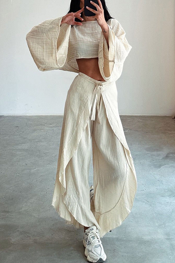 Damen Lässiges Zweiteiliges Set mit oversize Oberteil und weiten Hosen WW
