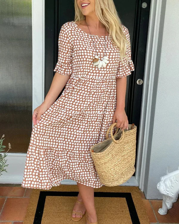W&W Mode | Sommer Rundhals Bedrucktes Kurzarmkleid
