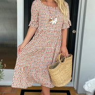 WW | Sommer Rundhals Bedrucktes Kurzarmkleid