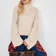 Damen Strickpullover mit lässigem Schnitt und Volumenärmeln WW