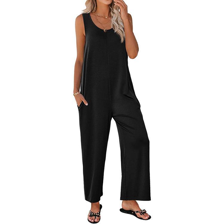 Damen lässiger Jumpsuit mit praktischen Taschen und weit geschnittenem Bein WW