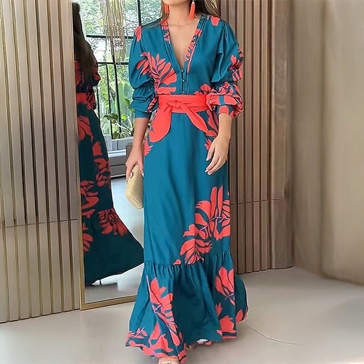Damen Maxikleid mit glamourösem Wickel-Oberteil und eleganten Puffärmeln W&W Mode