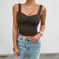 Damen Cropped Top mit Raffung und breiten Trägern WW