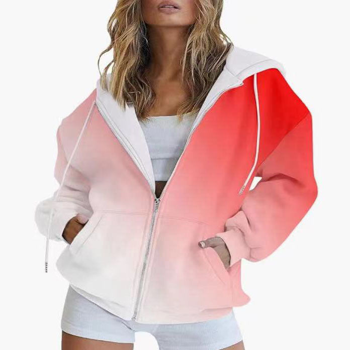 Damen Kapuzenjacke mit gradient Farbverlauf und tiefen Taschen W&W Mode
