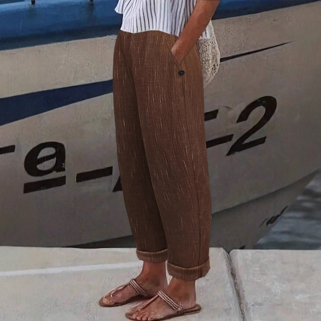 Damen Bequeme und luftige Leinenhose mit seitlichen Taschen W&W Mode
