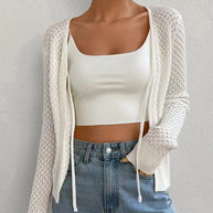 Damen Strickjacke mit tiefer V-Öffnung und zartem Lochmuster WW