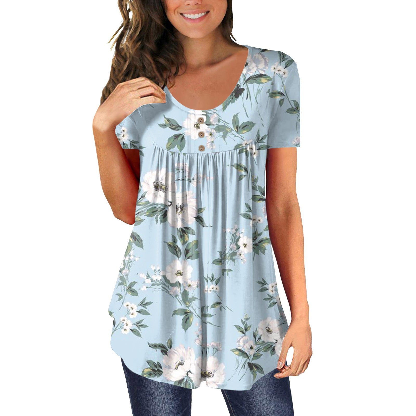 Damen Floral Print Casual Tunika Top WW