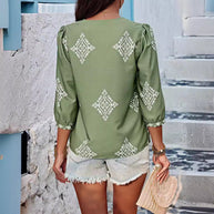 WW | Boho Chic V-ausschnitt Bestickte Bluse Für Frauen