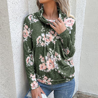 Damen Kapuzenpullover mit floralem Muster und modernem Rollkragen WW