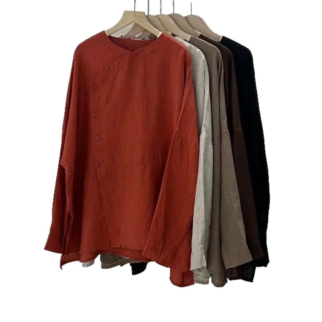 Damen Relaxed Fit Leinen Button-Up Top W&W Mode