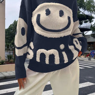 Damen Strickpullover mit fröhlichem Emoji-Motiv und komfortablem Schnitt WW