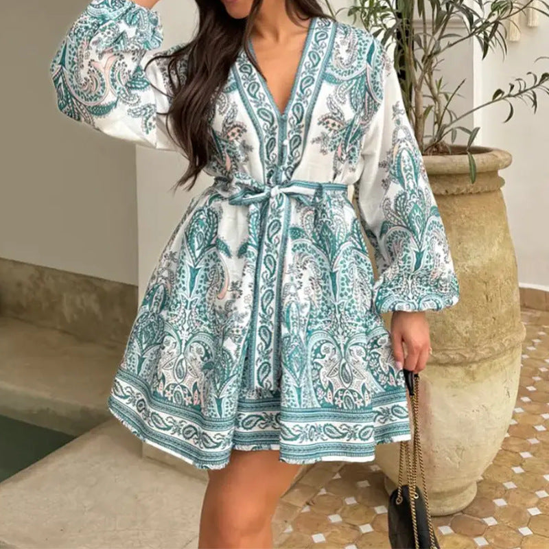 Damen Wickelkleid mit verspieltem Paisleymuster und elastischem Taillengürtel W&W Mode