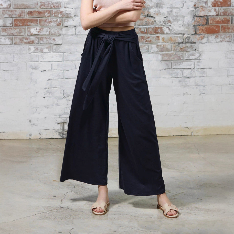 Damen Bequeme und stylische Weite Hose mit Taillengürtel WW